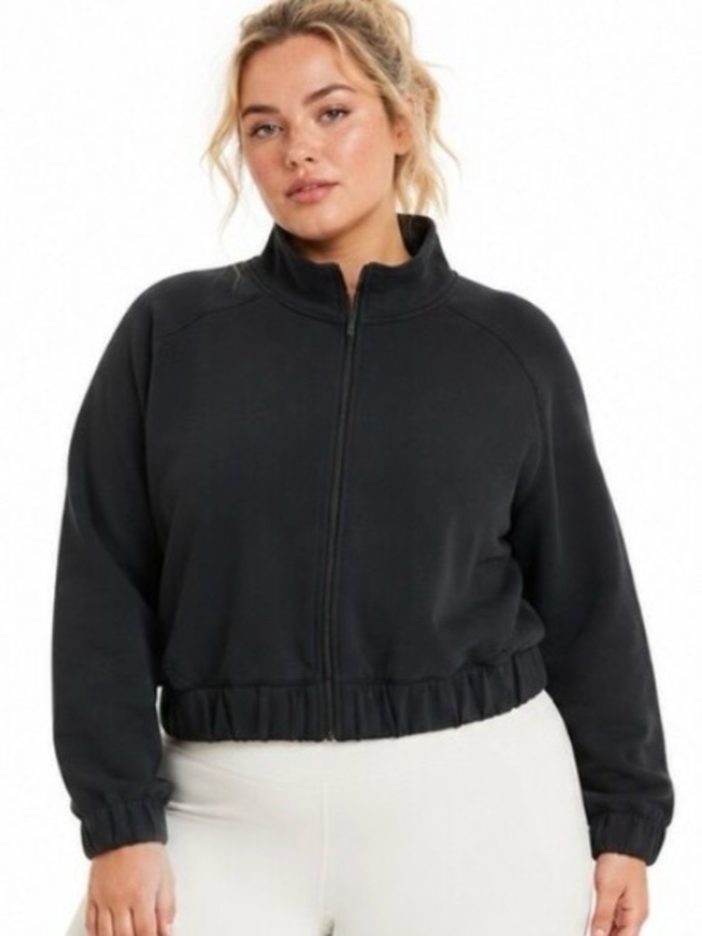 All in Motion Cropped Zip-Front Mock Neck Jacket, Black